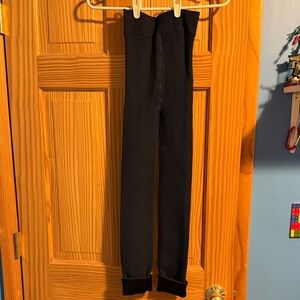 Lemon, women’s faux fur lined footless tights, navy, dark brown fur lining, M/L